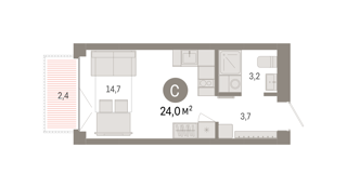 Студия 24м² , 2 этаж - фото 2