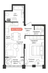 2-комн. кв. 51,2м² , 4 этаж - фото 1