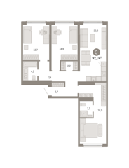 3-комн. кв. 92,1м² , 2 этаж - фото 2