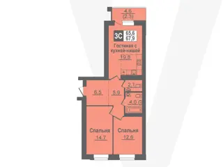 3-комн. кв. 67,9м² , 8 этаж - фото 1