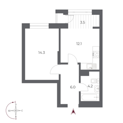 1-комн. кв. 40,1м² , 10 этаж - фото 2