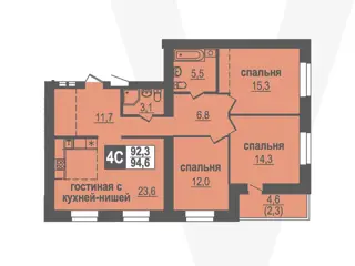 4-комн. кв. 94,6м² , 2 этаж - фото 1