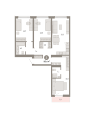 3-комн. кв. 95,4м² , 3 этаж - фото 1