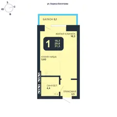 Студия 31,3м² , 23 этаж - фото 1