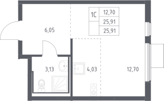 Студия 25,9м² , 16 этаж - фото 1