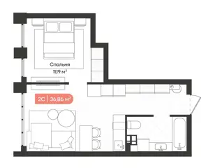 1-комн. кв. 36,9м² , 16 этаж - фото 1