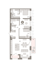 2-комн. кв. 110,2м² , 2 этаж - фото 1