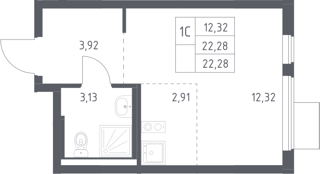 Студия 22,3м² , 17 этаж - фото 1