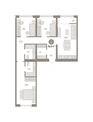 3-комн. кв. 86,6м² , 8 этаж - фото 1