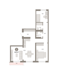 2-комн. кв. 83м² , 7 этаж - фото 1