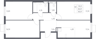 4-комн. кв. 80,1м² , 17 этаж - фото 1