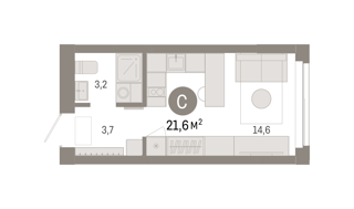 Студия 21,6м² , 1 этаж - фото 2