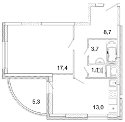 1-комн. кв. 44,5м² , 16 этаж
