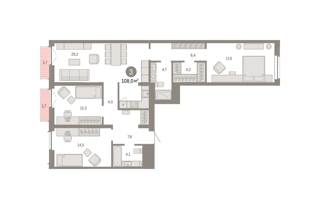 3-комн. кв. 108м² , 6 этаж - фото 1