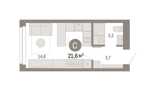 Студия 21,6м² , 1 этаж - фото 2