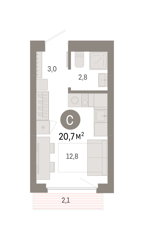 Студия 20,7м² , 4 этаж - фото 1