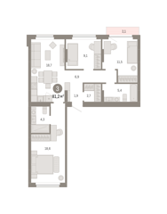 3-комн. кв. 81,2м² , 4 этаж - фото 1