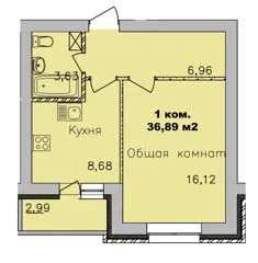 1-комн. кв. 36,9м² , 5 этаж - фото 1