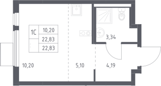 Студия 22,8м² , 11 этаж - фото 1