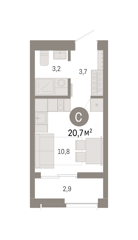 Студия 20,7м² , 4 этаж - фото 1