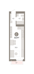 Студия 32,9м² , 14 этаж - фото 1