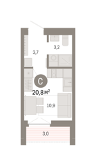 Студия 20,8м² , 2 этаж - фото 1