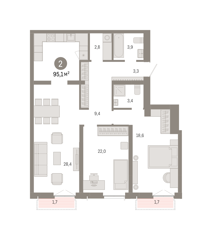 2-комн. кв. 95,1м² , 5 этаж - фото 1