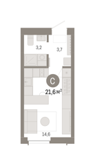 Студия 21,6м² , 3 этаж - фото 1
