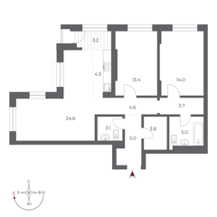 3-комн. кв. 84,7м² , 19 этаж - фото 1