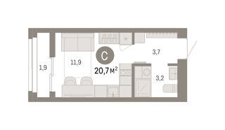 Студия 20,7м² , 5 этаж - фото 2