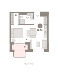 Студия 42,2м² , 4 этаж - фото 2