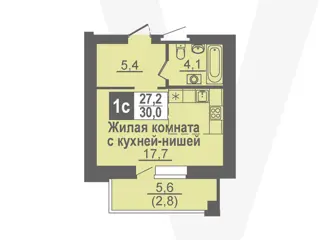 Студия 30м² , 10 этаж - фото 1