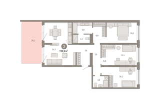 3-комн. кв. 136,8м² , 1 этаж - фото 1