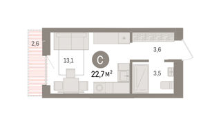 Студия 22,7м² , 4 этаж - фото 3