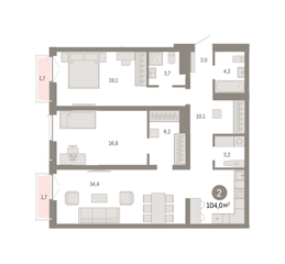 2-комн. кв. 104м² , 2 этаж - фото 1