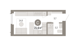 Студия 21,6м² , 2 этаж - фото 2