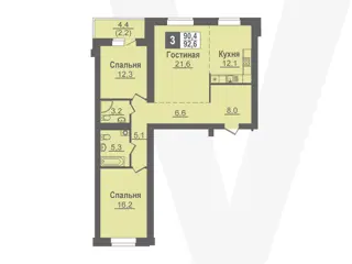 3-комн. кв. 92,6м² , 2 этаж - фото 1