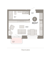 Студия 32,6м² , 8 этаж - фото 2