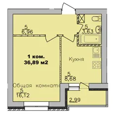 1-комн. кв. 36,9м² , 8 этаж - фото 1