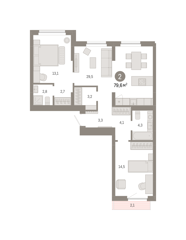 2-комн. кв. 79,6м² , 3 этаж - фото 1