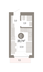 Студия 20,7м² , 3 этаж - фото 2