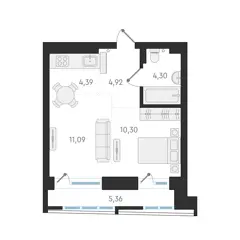 Студия 35м² , 2 этаж - фото 1