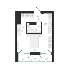 1-комн. кв. 37,5м² , 11 этаж - фото 1