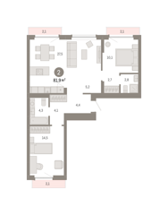 2-комн. кв. 81,9м² , 9 этаж - фото 1