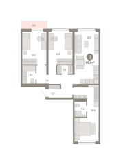 3-комн. кв. 95,4м² , 4 этаж - фото 1