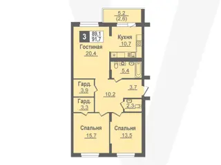 3-комн. кв. 91,7м² , 8 этаж - фото 1