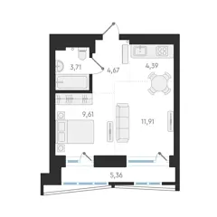 Студия 34,3м² , 5 этаж - фото 1