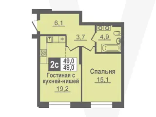 2-комн. кв. 49м² , 1 этаж - фото 1