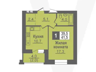 1-комн. кв. 41,5м² , 7 этаж - фото 1