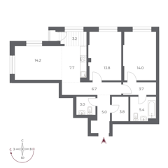 3-комн. кв. 80,5м² , 8 этаж - фото 1